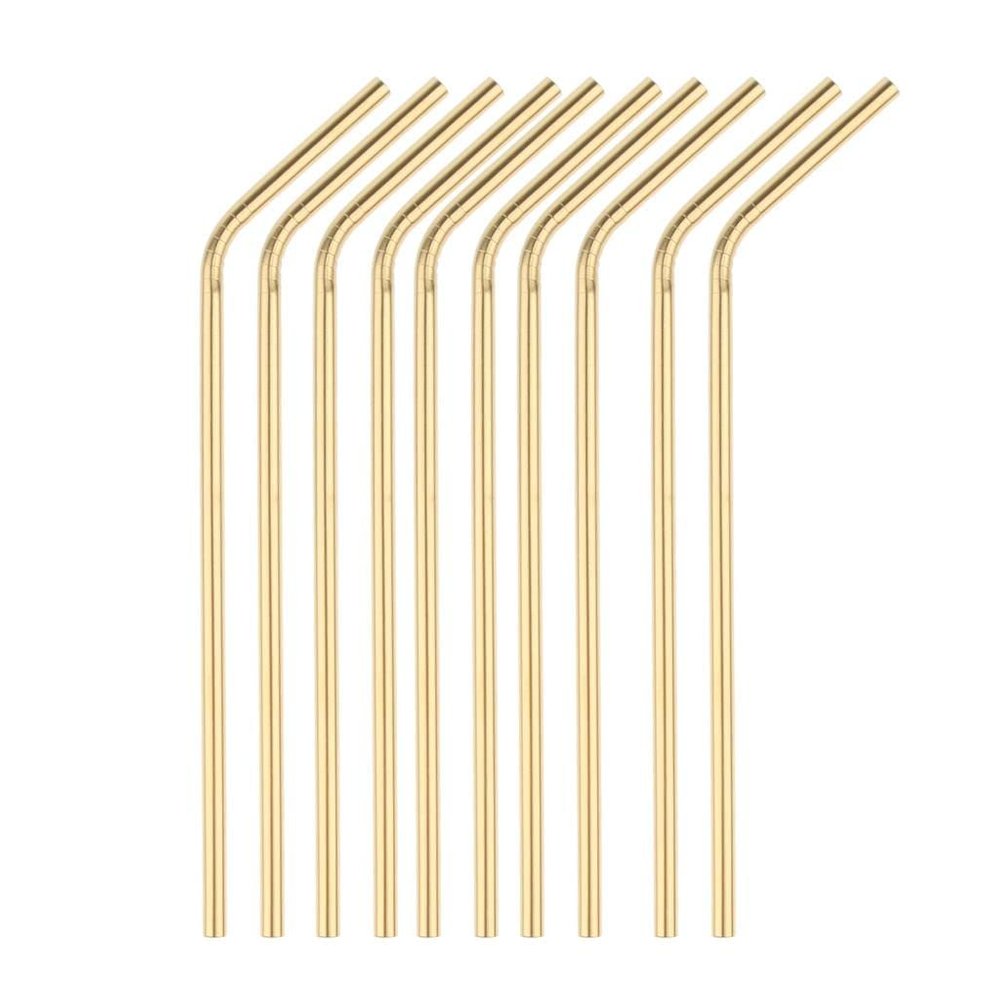 THE STYLE SUTRA 10 Pieces Reusable Metal Stainless Steel Drinking Straws Curved Gold | 10 Pieces Stainless Steel Straws