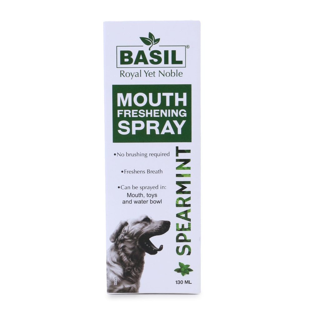 Basil Mouth Freshening Spray for Dogs, Spearmint Flavor, 149g Fights Bad Breath & Promotes Oral Hygiene