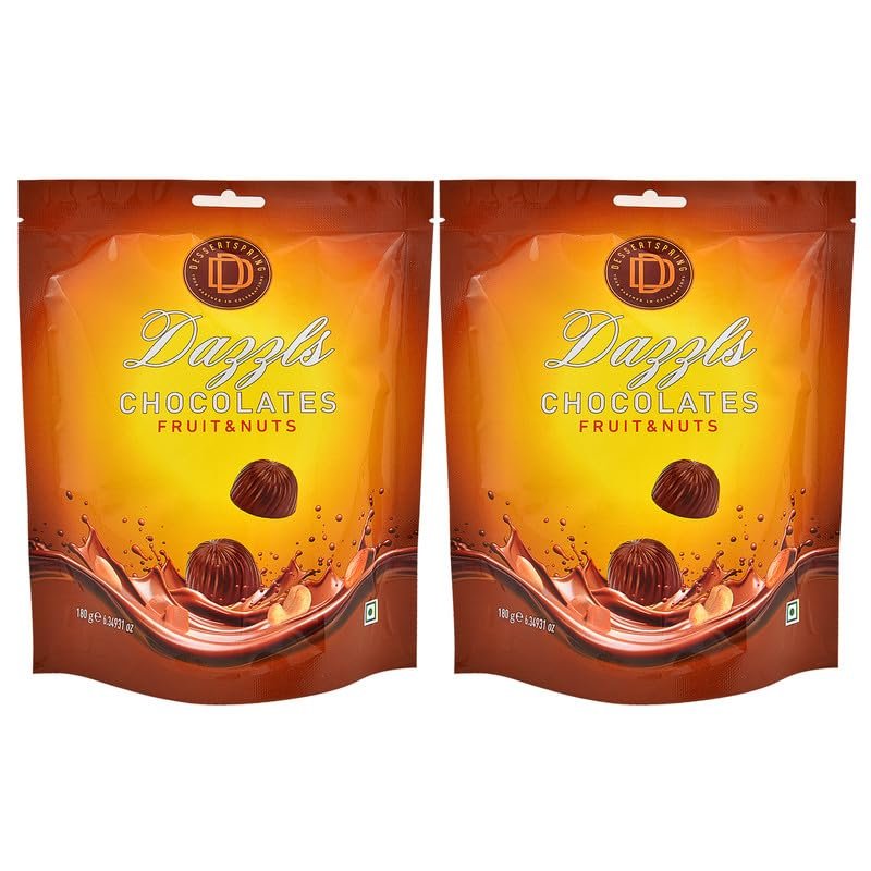 DESSERTSPRING Dazzls - 180G Fruit & Nuts Chocolate - Pack Of 2 | Smooth, Creamy Milk Chocolate For Snacking And Gifting