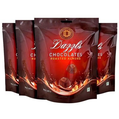 DESSERTSPRING Dazzls - 180G Roasted Almond Chocolate - Pack Of 4 | Smooth, Creamy Milk Chocolate For Snacking And Gifting