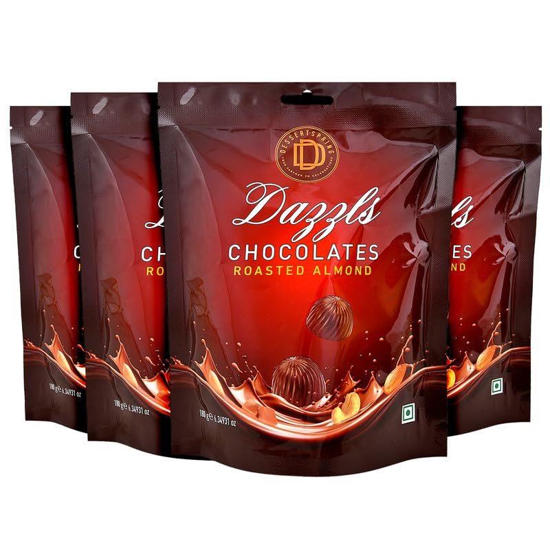 DESSERTSPRING Dazzls - 180G Roasted Almond Chocolate - Pack Of 4 | Smooth, Creamy Milk Chocolate For Snacking And Gifting
