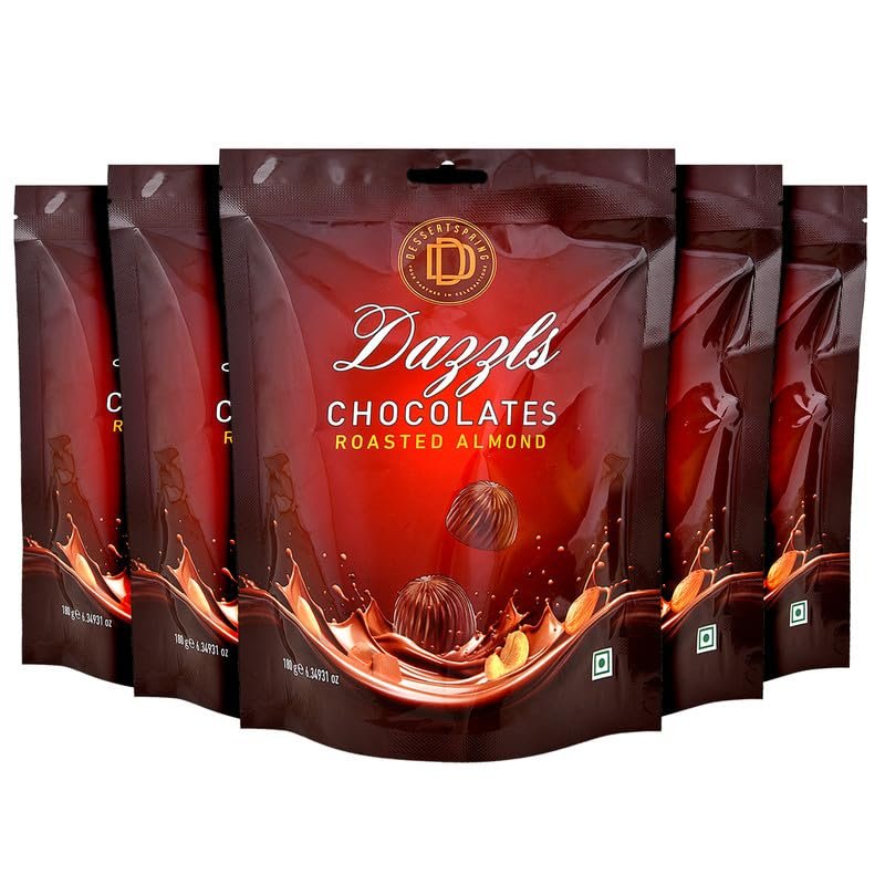 DESSERTSPRING Dazzls - 180G Roasted Almond Chocolate - Pack Of 5 | Smooth, Creamy Milk Chocolate For Snacking And Gifting