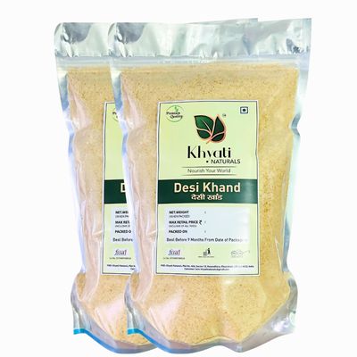 Khyati Naturals Desi Khand | Khandsari Sugar | 1800 Grams (900 Grams X 2) | Pure Sugarcane Khaand | Unprocessed Sugarcane Khandsari Sugar | Chemical & Pesticides Free | Sulphur-free Khaand