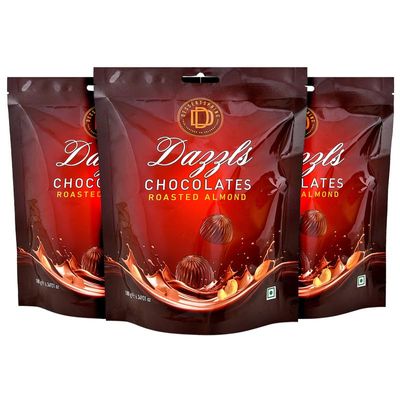DESSERTSPRING Dazzls - 180G Roasted Almond Chocolate - Pack Of 3 | Smooth, Creamy Milk Chocolate For Snacking And Gifting