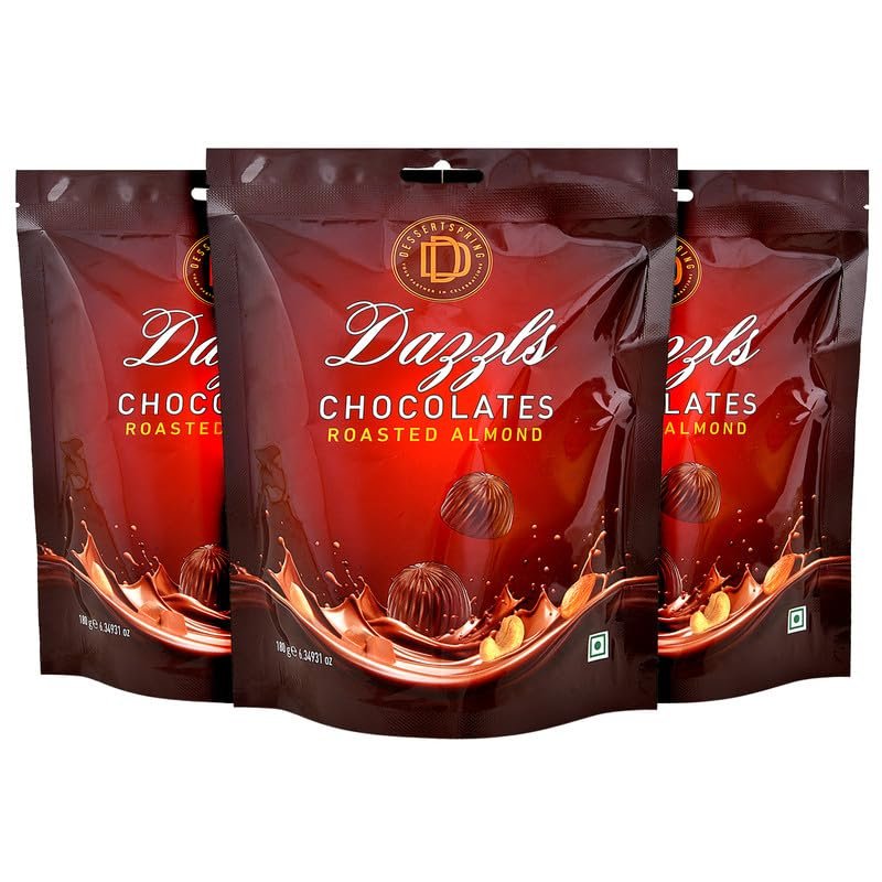 DESSERTSPRING Dazzls - 180G Roasted Almond Chocolate - Pack Of 3 | Smooth, Creamy Milk Chocolate For Snacking And Gifting