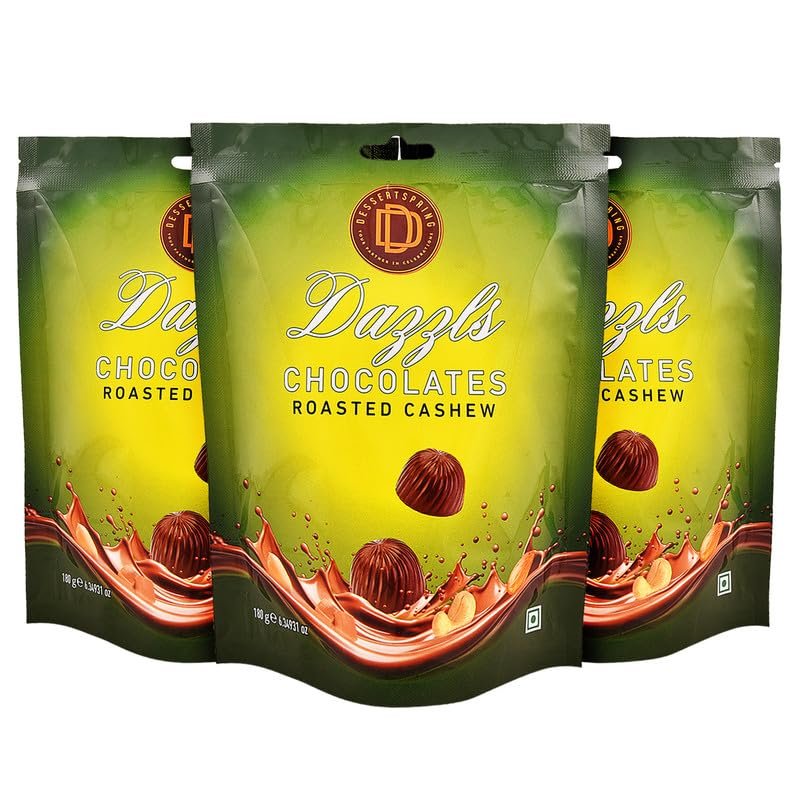 DESSERTSPRING Dazzls - 180G Roasted Cashew Chocolate - Pack Of 3 | Smooth, Creamy Milk Chocolate For Snacking And Gifting