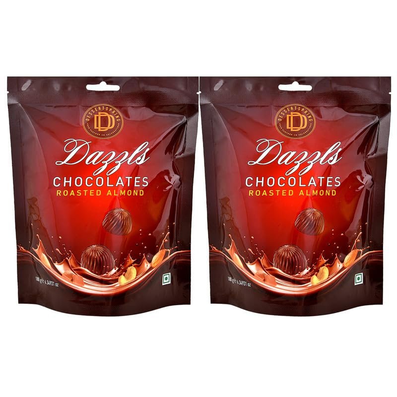 DESSERTSPRING Dazzls - 180G Roasted Almond Chocolate - Pack Of 2 | Smooth, Creamy Milk Chocolate For Snacking And Gifting