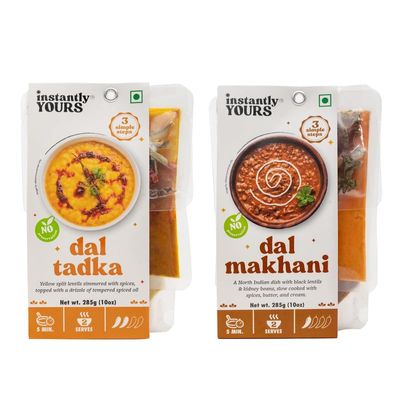 Instantly Yours Dal Tadka & Dal Makhani Combo 570 gm | Ready to Eat Popular North Indian Dishes | No Preservatives | Rich & Authentic Flavors | Instant Meal Ready in 7 mint