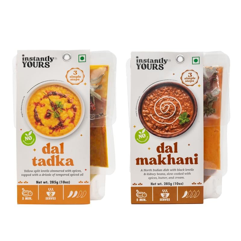 Instantly Yours Dal Tadka & Dal Makhani Combo 570 gm | Ready to Eat Popular North Indian Dishes | No Preservatives | Rich & Authentic Flavors | Instant Meal Ready in 7 mint