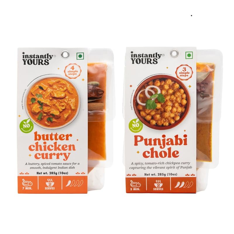 Instantly Yours Combo | Butter Chicken Curry 285g & Punjabi Chole 285g | Ready-to-Eat Indian Chicken & Chickpea Dishes | No Preservatives | Rich, Creamy & Spiced Flavors for a Delicious Meal