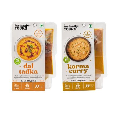 Instantly Yours Combo | Dal Tadka 285g & Korma Curry 285g | Ready-to-Eat Spiced Lentils & Creamy Curry | No Preservatives | Flavorful Indian Dishes for a Wholesome Meal