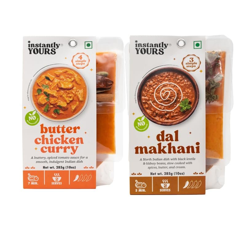 Instantly Yours Butter Chicken Curry & Dal Makhani Combo 570 gm | Ready to Eat | Creamy Chicken & Lentil Curries | No Preservatives | Instant Ready Meal