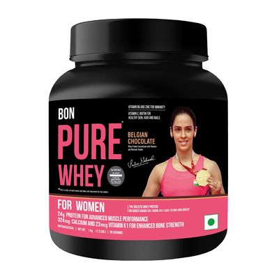 BON PURE WHEY Protein for Today's Women, 1kg | 24g Concentrate + Isolate Protein & BCAAs for Muscle Recovery, 324mg Calcium for Bone Strength, Folic Acid for Menstrual Health, Biotin for Healthy Skin, Hair, Nails and Vitamins, Minerals for Holistic W