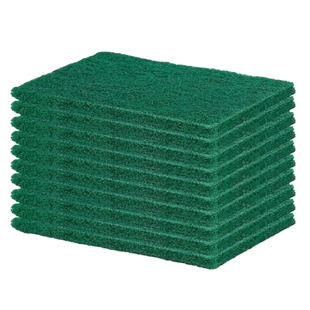 Ecommer Green Scrubber Pads, Non-Scratch Cleaning Pads for Kitchen Utensils & Cookware (Large Size) - Pack of 10