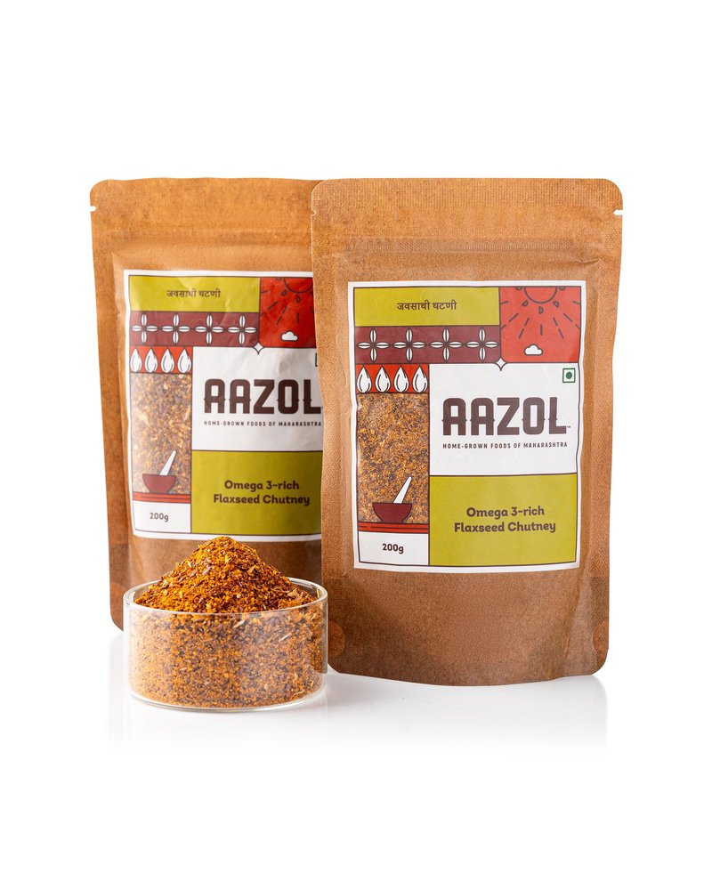 Aazol Omega 3-Rich Flaxseed Chutney - 400g (200g - Pack of 2) | Authentic Alsi Chutney | Ideal for Salads, Yoghurts & Sandwiches | Ready to Eat