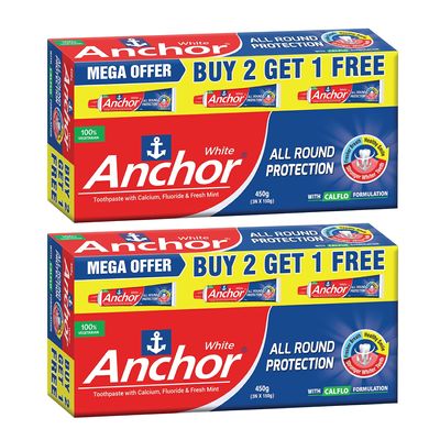 Anchor All Round Protection White Toothpaste 900 Gm (450 X 2),Cavity Protection