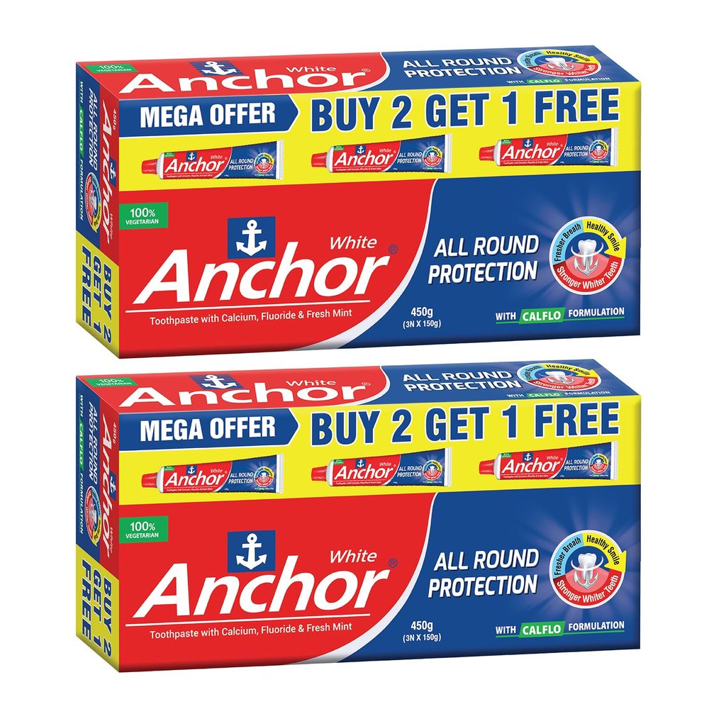 Anchor All Round Protection White Toothpaste 900 Gm (450 X 2),Cavity Protection