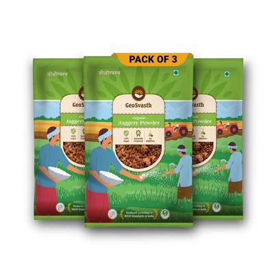 Geosvasth Organic Jaggery Powder | Certified Organic & Chemical Free | By Organic Sugarcane | Unrefined | Refined Sugar Alternative | Vellam, Gud, Sharkara Bellam, Nattu Sakkarai | 500gm (Pack of 3)
