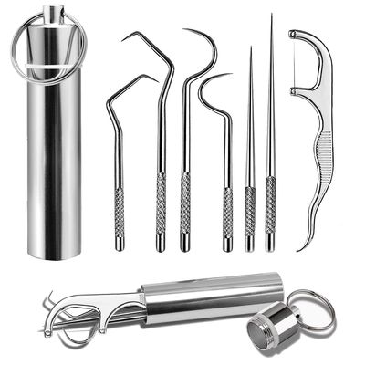 BHAJANSHREE 7 in 1 Piece Dental Hygiene Teeth Cleaning Pocket Set Stainless Steel Portable Oral Care Kit Tools Outdoor, Picnic, Camping Braces, Toothpicks Flosser for Traveling Pcs Tool with Holder Outdoor Camping