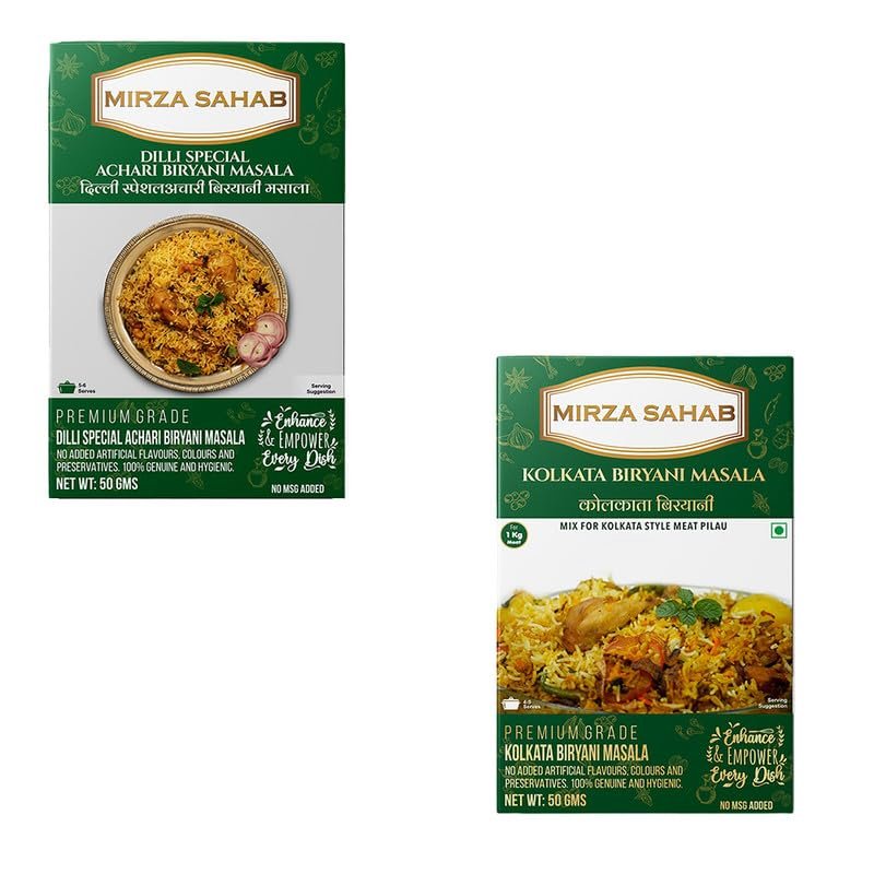 Mirza Sahab Combo Pack | Dilli Special Achari Biryani Masala & Kolkata Biryani Masala | A Fusion of Flavors from Delhi and Kolkata
