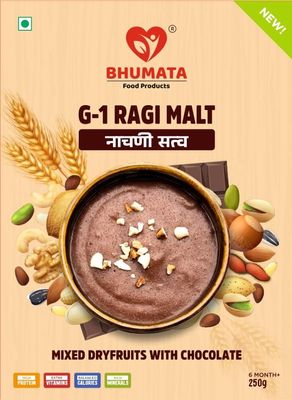 BHUMATA FOOD PRODUCTS Ragi Malt- (250gm X 3) | Mixed Dry Fruits & Chocolate Flavor |100% Natural Nachani Satva | Rich in Fibre, Protein & Iron | Healthy Meal for Kids & Adults (Pack of 3)