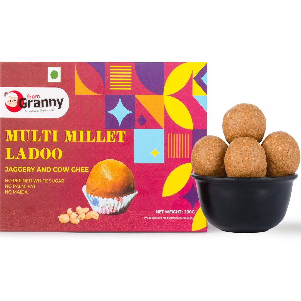 From Granny - Multi Millet Laddu | Mix of Jowar, Foxtail and Bajra Ladoo | Millet Ladoo with Premium Cow Ghee and Jaggery | Homemade Millet Snacks - No Maida | 200g