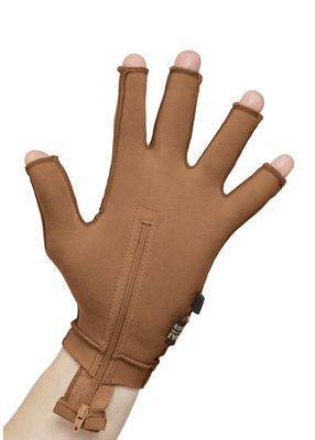 Medical Compression Hand Glove upto WRIST with open Fingers | INSIDE ZIP| HIGH COMPRESSION | COTTON | UNISEX | BURN Recovery Support | Control Swelling (Brown, Right Hand- 4XL)