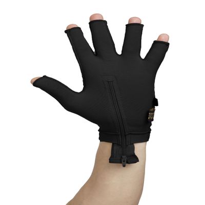 Medical Compression Hand Glove upto WRIST with open Fingers | INSIDE ZIP| HIGH COMPRESSION | COTTON | UNISEX | BURN Recovery Support | Control Swelling (Black, Left Hand- 5XL)