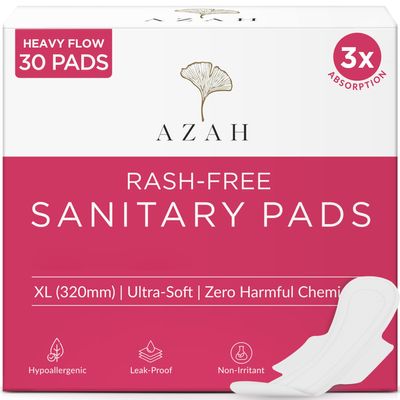 AZAH Sanitary Pads for Women XL [Pack of 30] 100% Rash-Free sanitary napkins | 3x More Absorption, Cottony Soft and Dry Top Cover for heavy Flow | Toxin Free, Locks Odour, Leak-Proof