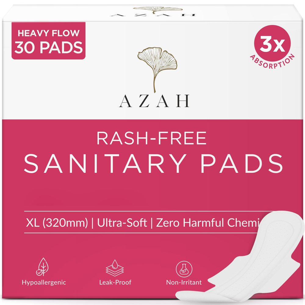 AZAH Sanitary Pads for Women XL [Pack of 30] 100% Rash-Free sanitary napkins | 3x More Absorption, Cottony Soft and Dry Top Cover for heavy Flow | Toxin Free, Locks Odour, Leak-Proof