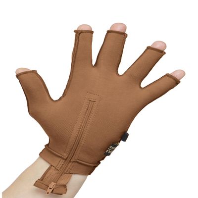 Medical Compression Hand Glove upto WRIST with open Fingers | INSIDE ZIP| HIGH COMPRESSION | COTTON | UNISEX | BURN Recovery Support | Control Swelling (Brown, Left Hand- 5XL)