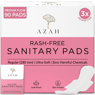 AZAH Sanitary Pads for Women Regular [Pack of 90] 100% Rash-Free sanitary napkins | 3x More Absorption, Cottony Soft and Dry Top Cover for heavy Flow | Leak-Proof | With Disposable Bag