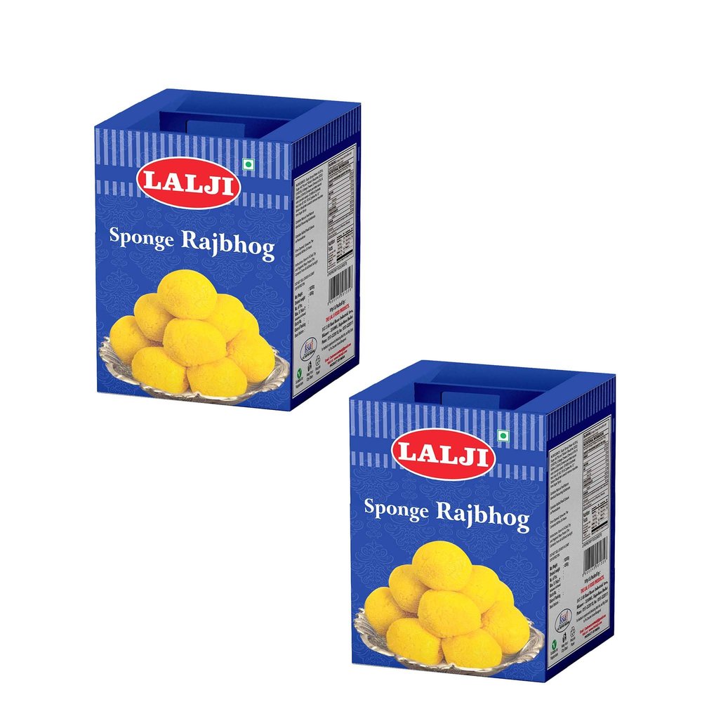 Lalji Foods Sponge Rajbhog 2Kg (1Kg x 2) | Soft and Spongy Sponge Rajbhog by Lalji | A Royal Sweet Experience
