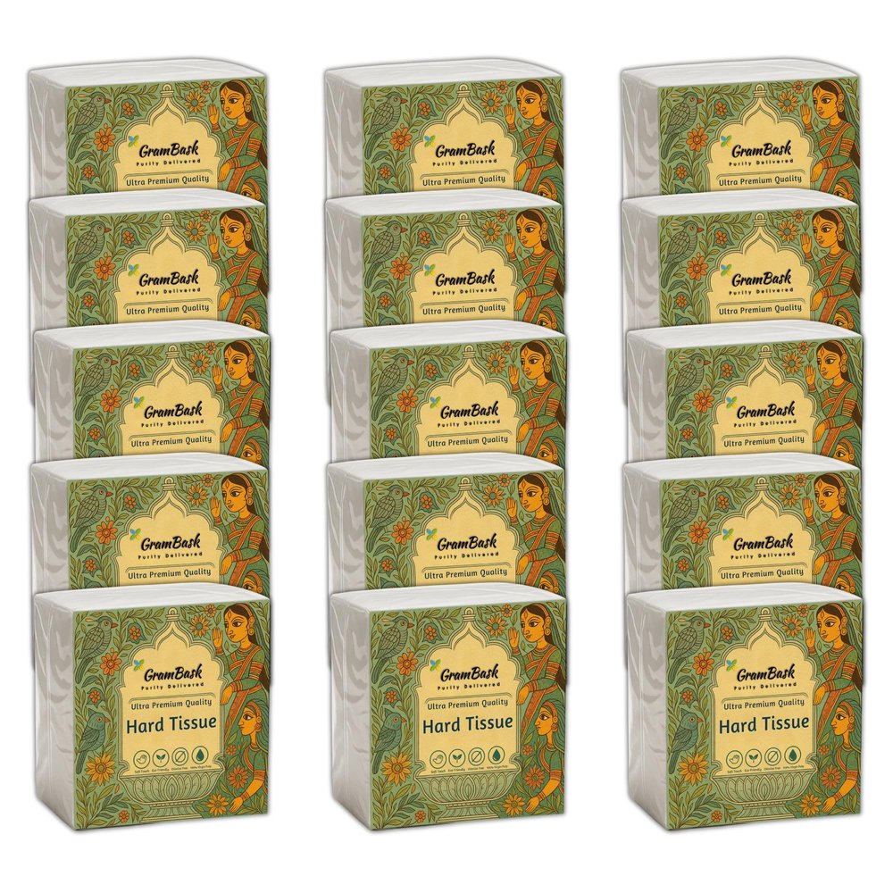 GRAMBASK - PURITY DELIVERED Hard Tissue Paper 1 Ply - 1200 Sheets | Pack of 15 x 80 Sheets | Tear Resistant, Lint Free, Chlorine Free, Long Lasting