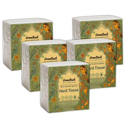 GRAMBASK - PURITY DELIVERED Hard Tissue Paper 1 Ply - 400 Sheets | Pack of 5 x 80 Sheets | Tear Resistant, Lint Free, Chlorine Free, Long Lasting