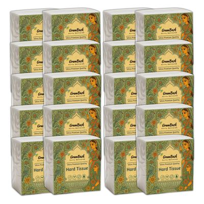 GRAMBASK - PURITY DELIVERED Hard Tissue Paper 1 Ply - 1600 Sheets | Pack of 20 x 80 Sheets | Tear Resistant, Lint Free, Chlorine Free, Long Lasting