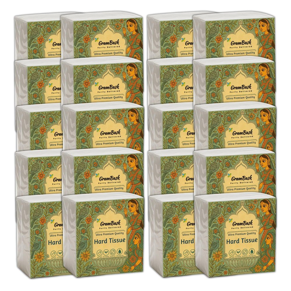 GRAMBASK - PURITY DELIVERED Hard Tissue Paper 1 Ply - 1600 Sheets | Pack of 20 x 80 Sheets | Tear Resistant, Lint Free, Chlorine Free, Long Lasting
