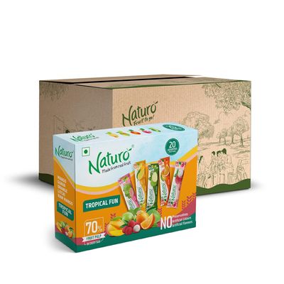 Naturo Fruit Bars Jumbo Multipack Box | Pack of 10 (20 Fruit Bars Per Box) | Gift Box | Fruit Lovers Pack | Birthday Party Sweets | Festival Box (Tropical Fun)
