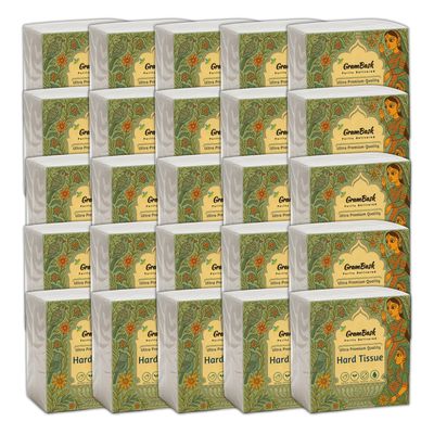 GRAMBASK - PURITY DELIVERED Hard Tissue Paper 1 Ply - 2000 Sheets | Pack of 25 x 80 Sheets | Tear Resistant, Lint Free, Chlorine Free, Long Lasting