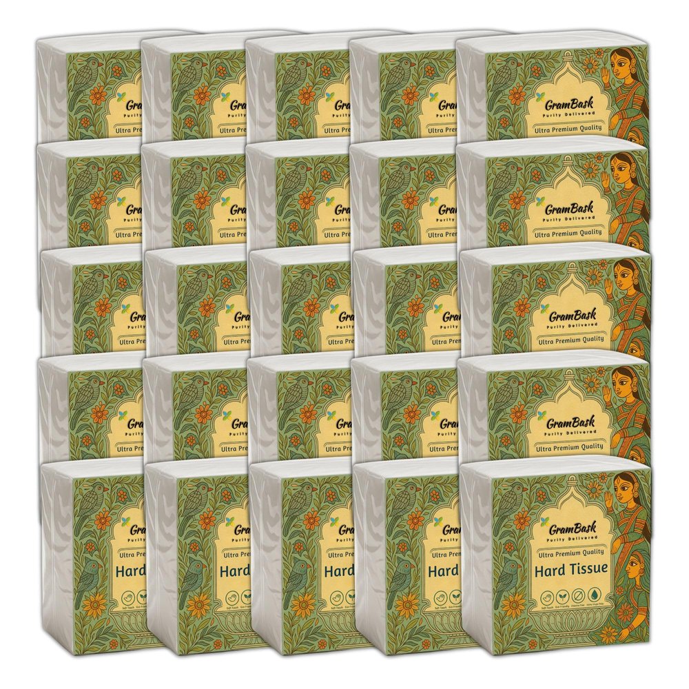 GRAMBASK - PURITY DELIVERED Hard Tissue Paper 1 Ply - 2000 Sheets | Pack of 25 x 80 Sheets | Tear Resistant, Lint Free, Chlorine Free, Long Lasting