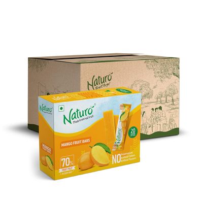 Naturo Fruit Bars Jumbo Multipack Box | Pack of 10 (20 Fruit Bars Per Box) | Gift Box | Fruit Lovers Pack | Birthday Party Sweets | Festival Box (Mango)