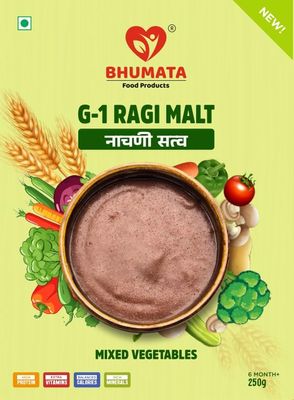 BHUMATA FOOD PRODUCTS Mixed Vegetables Ragi Malt (250g x 3) | 100% Natural Nachani Satva | Rich in Fibre, Protein & Iron | Healthy Meal for Kids & Adults (Pack of 3)