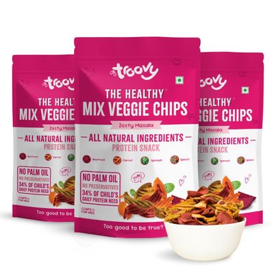 Troovy Healthy Masala Vegetable Chips | Tasty & High Protein Snacks | 30% Of Protein Needs | No Palm Oil, Cholesterol or Trans Fats | No Junk & Chemicals | 70g (Pack of 3)