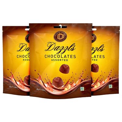 DESSERTSPRING Dazzls - 60G Assorted Chocolate - Pack Of 3 | Creamy Milk Chocolate For Snacking And Gifting