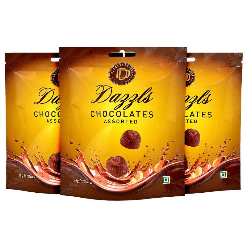 DESSERTSPRING Dazzls - 60G Assorted Chocolate - Pack Of 3 | Creamy Milk Chocolate For Snacking And Gifting