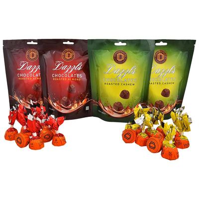 DESSERTSPRING Dazzls - 180G 2 Roasted Almond Chocolate + 2 Roasted Cashew Chocolate - Pack Of 4
