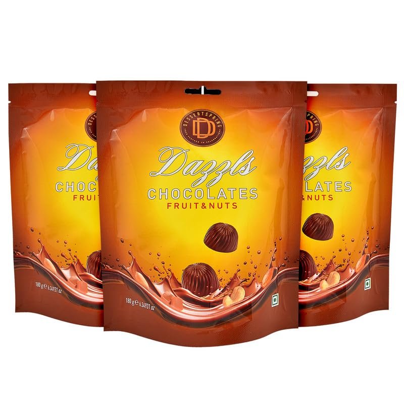 DESSERTSPRING Dazzls - 180G Fruit & Nuts Chocolate - Pack Of 3 | Creamy Milk Chocolate For Snacking And Gifting