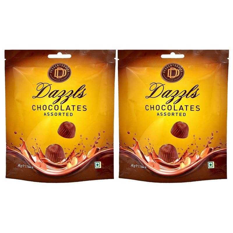 DESSERTSPRING Dazzls - 60G Assorted Chocolate - Pack Of 2 | Creamy Milk Chocolate For Snacking And Gifting