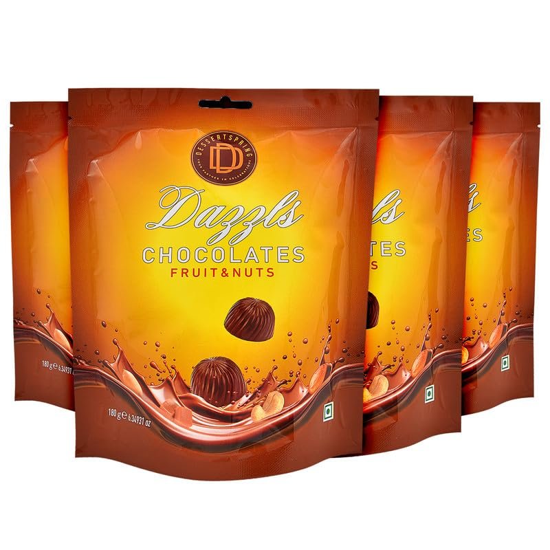 DESSERTSPRING Dazzls - 180G Fruit & Nuts Chocolate - Pack Of 4 | Creamy Milk Chocolate For Snacking And Gifting
