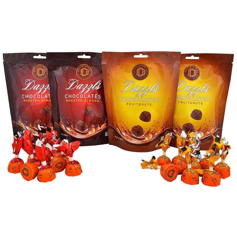 DESSERTSPRING Dazzls - 180G 2 Roasted Almond Chocolate + 2 Fruit & Nuts Chocolate - Pack Of 4